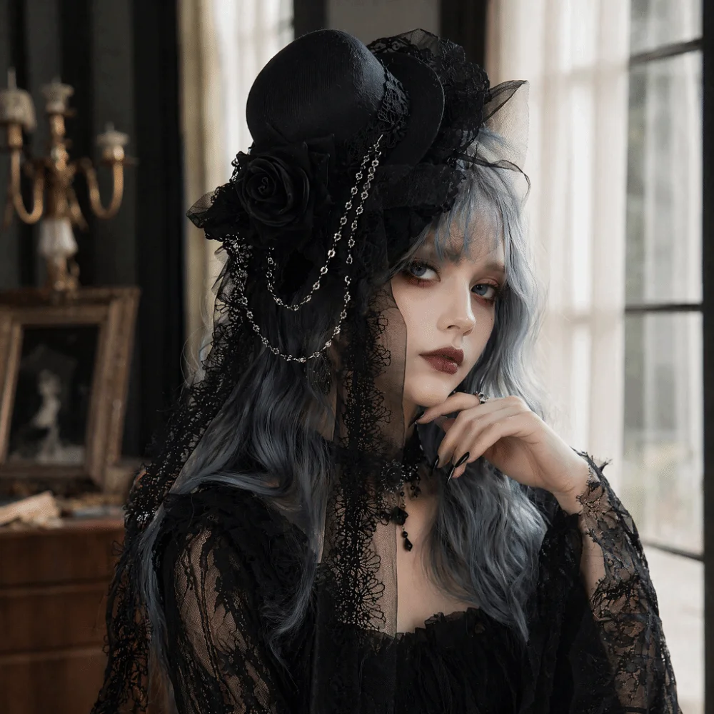 Lace Gothic Lace Veil Rose Decoration Elegant Style Mini Top Chiffon Rose Hat Chain Detail Victorian Retro Small Top Hat
Lace Gothic Lace Veil Rose Decoration Elegant Style Mini Top Chiffon Rose Hat Chain Detail Victorian Retro Small Top Hat