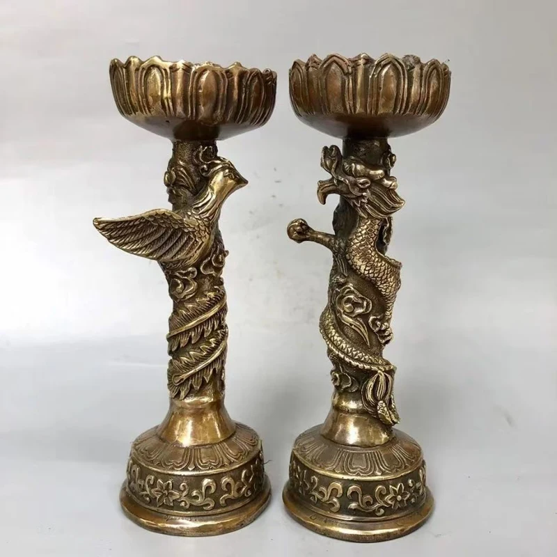 17.8 cm * / Chinese Handmade Fine Dragon And Phoenix Bronze Candlestick Pair Living room home decoration pieces gifts
17.8 cm * / Chinese Handmade Fine Dragon And Phoenix Bronze Candlestick Pair Living room home decoration pieces gifts
