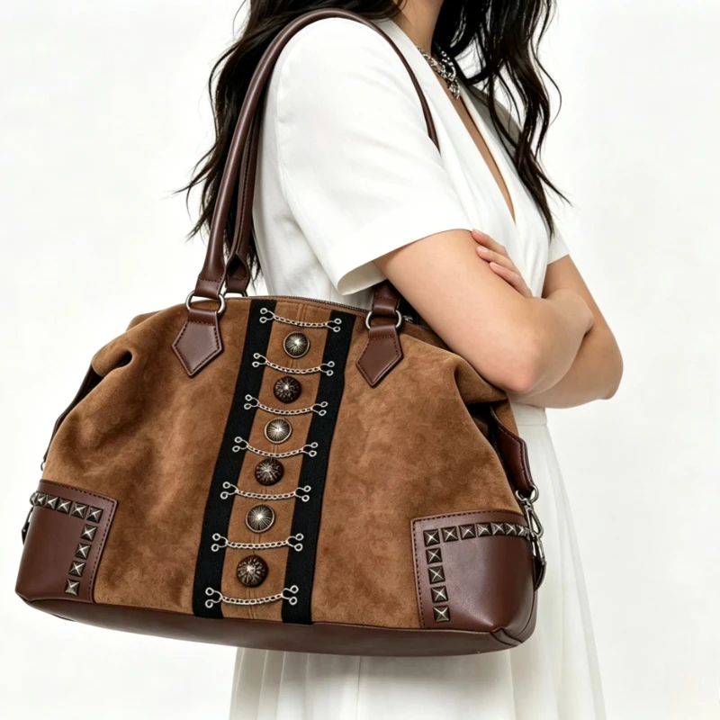 Vintage Premium Rivet Button Handbag for Women, Chain Trim Large Capacity Tote, Daily Commute Versatile Purse
Vintage Premium Rivet Button Handbag for Women, Chain Trim Large Capacity Tote, Daily Commute Versatile Purse