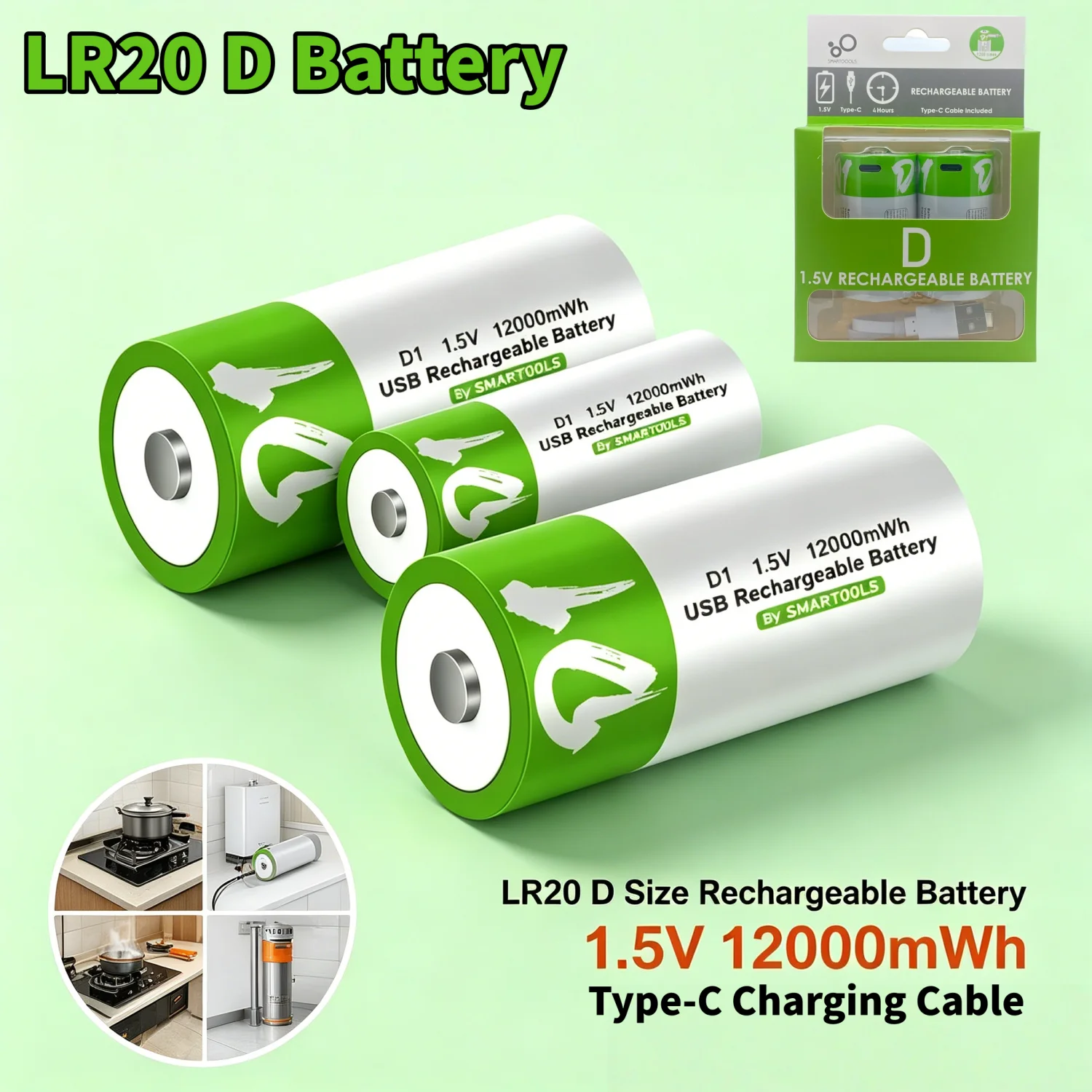 LR20 D Size Cell 1.5V 12000mWh Rechargeable Battery Li-ion Batteries with Type-C Cable for Gas Stove Water Heater LED Flashlight
LR20 D Size Cell 1.5V 12000mWh Rechargeable Battery Li-ion Batteries with Type-C Cable for Gas Stove Water Heater LED Flashlight