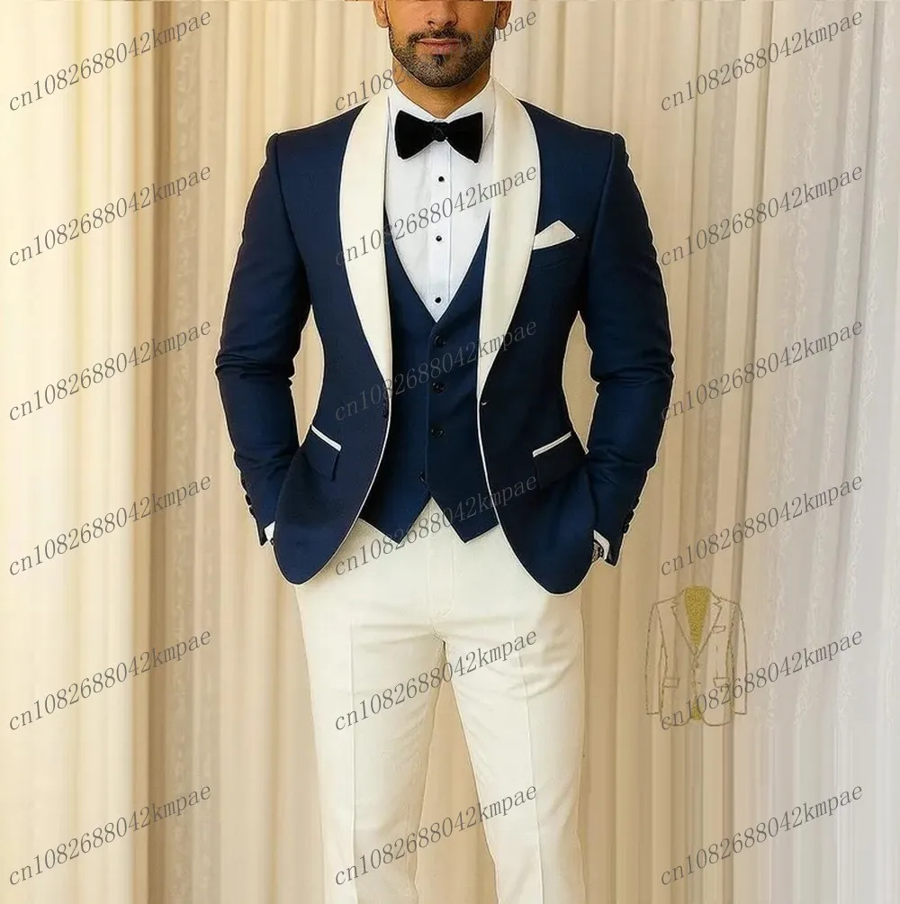 White And Navy Blue Men Suit Formal Occasion Groom Groomsman Wedding Party Prom Male Tuxedos 3 Piece Set Blazer Vest Pants
White And Navy Blue Men Suit Formal Occasion Groom Groomsman Wedding Party Prom Male Tuxedos 3 Piece Set Blazer Vest Pants