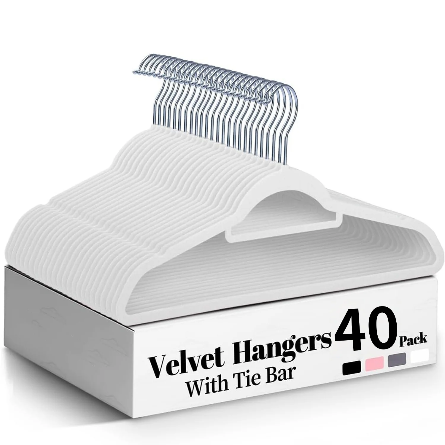 40pk White Velvet Hangers - Non-Slip, Tie Clips, Contoured Shoulders, for All Apparel
40pk White Velvet Hangers - Non-Slip, Tie Clips, Contoured Shoulders, for All Apparel