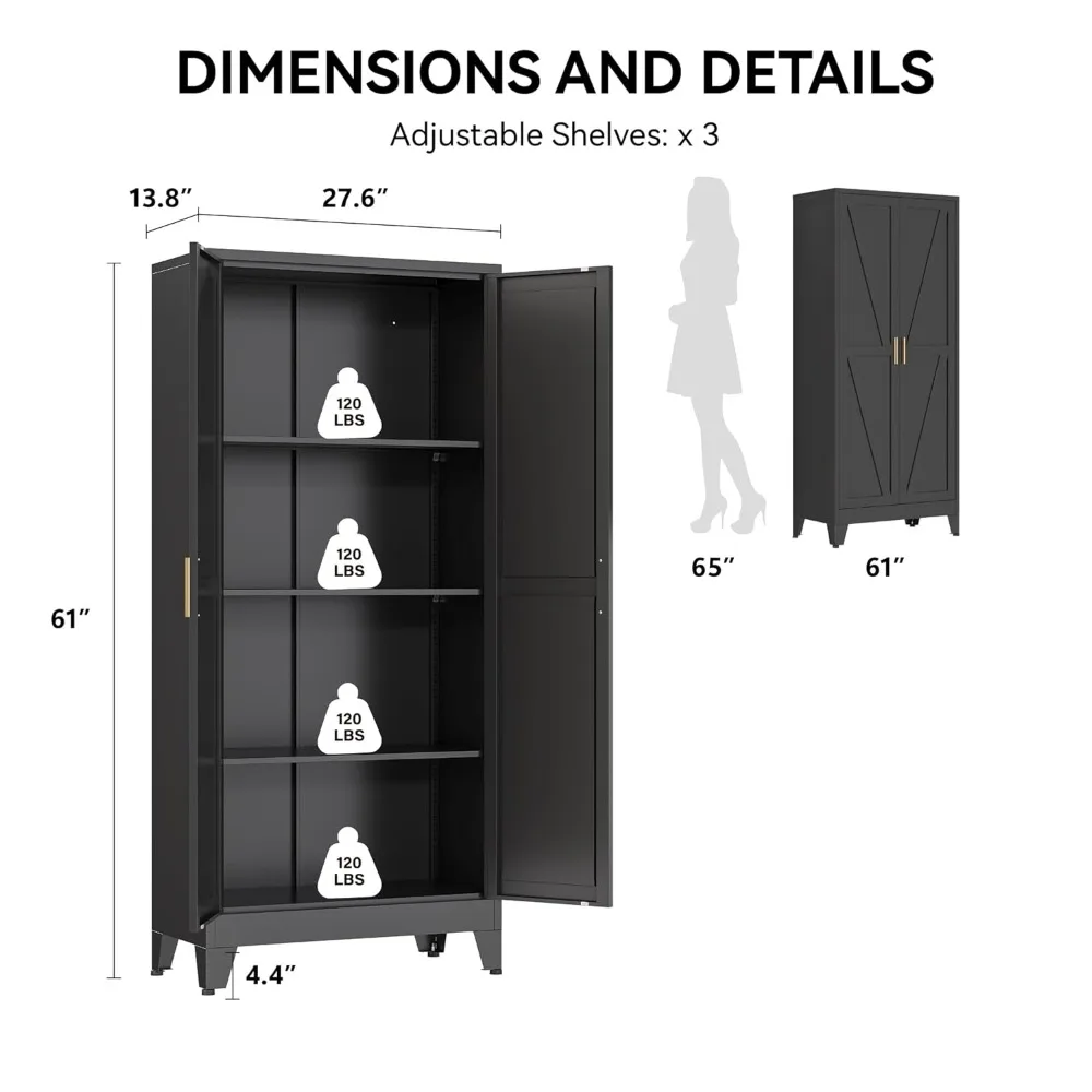 61" Metal Pantry Cabinet in Black, Modern Storage Cabinet with Adjustable Shelves, Customized
61" Metal Pantry Cabinet in Black, Modern Storage Cabinet with Adjustable Shelves, Customized