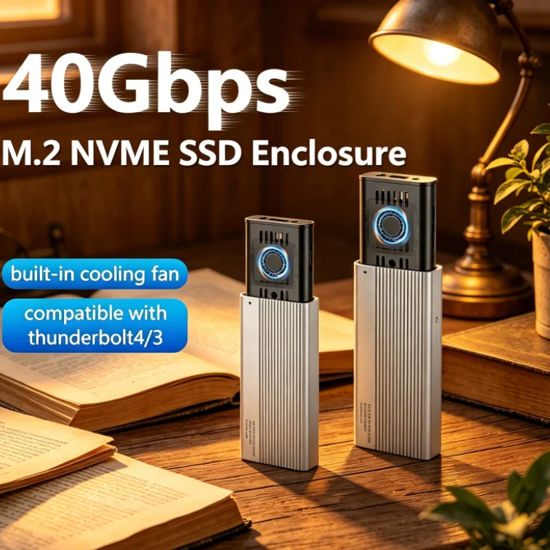 PCIe 4.0 M.2 NVMe SSD Enclosure, USB4 40Gbps, Cooling Fan, Thunderbolt 4/3 Compatible, Solid State Drive Case
PCIe 4.0 M.2 NVMe SSD Enclosure, USB4 40Gbps, Cooling Fan, Thunderbolt 4/3 Compatible, Solid State Drive Case