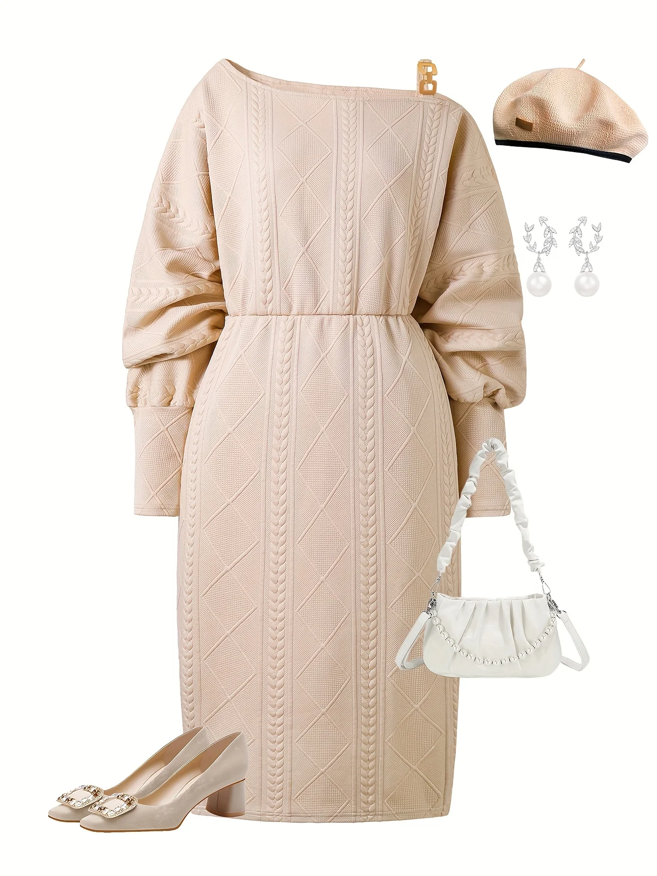 Plus Size Women's Beige Cable Knit Long Sleeve Midi Dress - Elegant Casual Daily Style (0XL-4XL)
Plus Size Women's Beige Cable Knit Long Sleeve Midi Dress - Elegant Casual Daily Style (0XL-4XL)