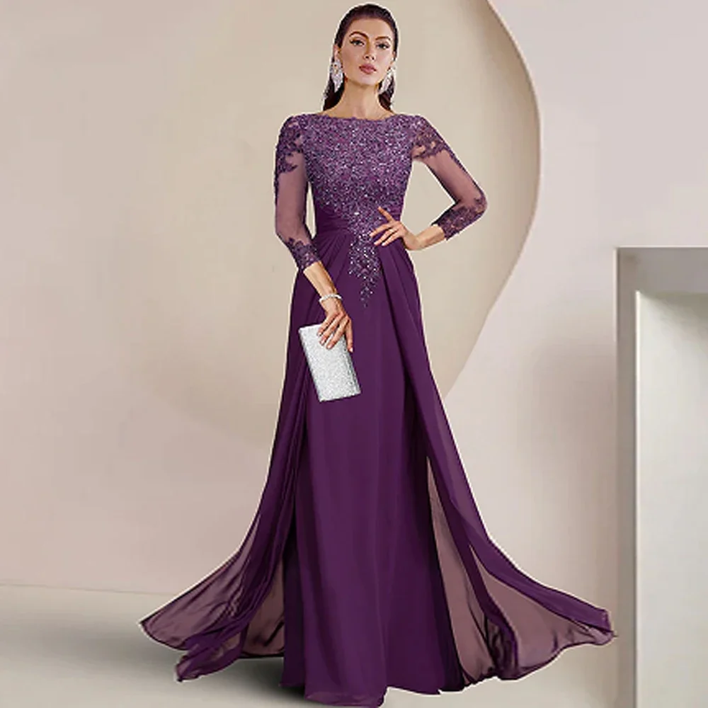 Simple Purple Mother of Bride Dresses with Chiffon Full Sleeve Chiffon Wedding Party Dresses for Women 2025 Summer Robe
Simple Purple Mother of Bride Dresses with Chiffon Full Sleeve Chiffon Wedding Party Dresses for Women 2025 Summer Robe
