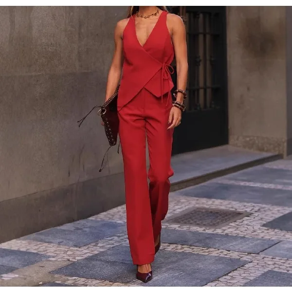 Straight Leg Pants Set for Women Summer 2025 New V-Neck Lace Up Sleeveless Vest and Casual High Waisted Trousers Suit Female
Straight Leg Pants Set for Women Summer 2025 New V-Neck Lace Up Sleeveless Vest and Casual High Waisted Trousers Suit Female