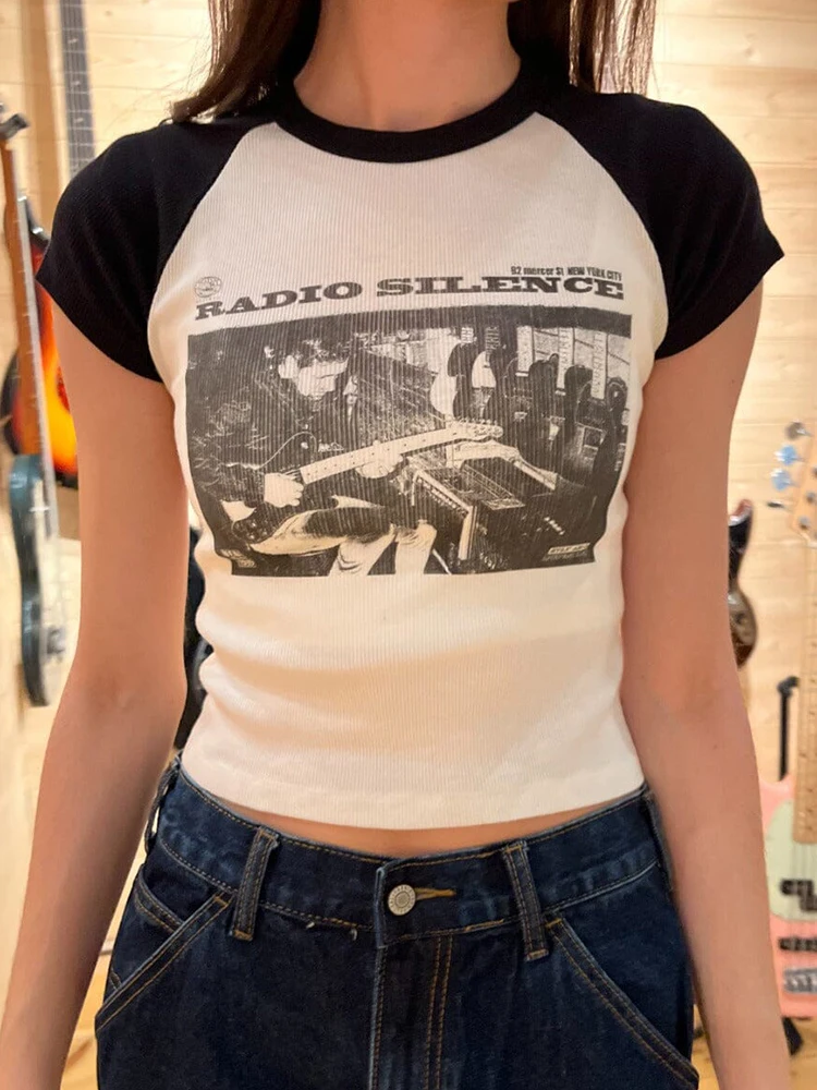 Guitarist Graphic Ribbed Tees Women Summer Patchwork Round Neck Cotton Short Sleeve T-shirts Vintage Classic Print Slim Y2k Tops
Guitarist Graphic Ribbed Tees Women Summer Patchwork Round Neck Cotton Short Sleeve T-shirts Vintage Classic Print Slim Y2k Tops