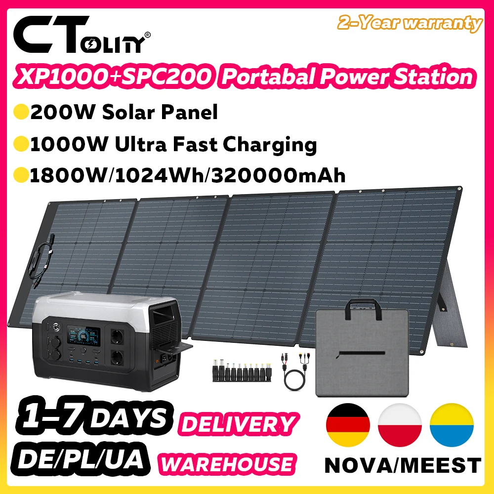 CTOLITY 1800W 220V Solar Energy System Complete Kit 200W ETFE Solar Panel UPS Power Station 1024WH Solar Generator for Camping
CTOLITY 1800W 220V Solar Energy System Complete Kit 200W ETFE Solar Panel UPS Power Station 1024WH Solar Generator for Camping