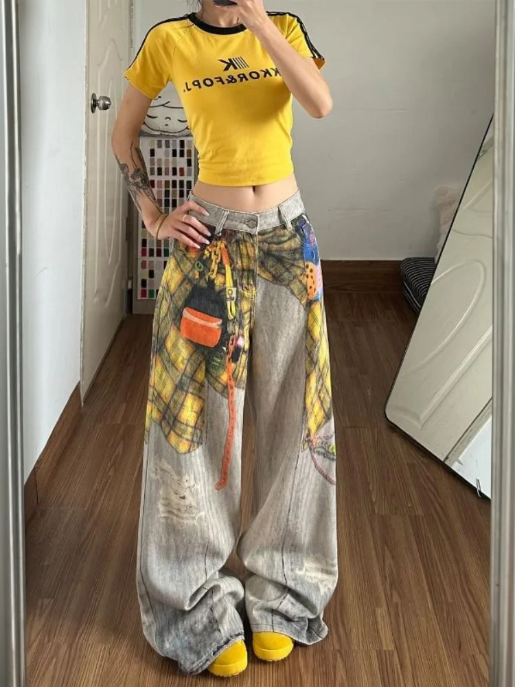 American High Street Printed Denim Pants Women Summer Vintage Loose Slim Wide Leg Casual Floor-Length Pants Casual Style
American High Street Printed Denim Pants Women Summer Vintage Loose Slim Wide Leg Casual Floor-Length Pants Casual Style
