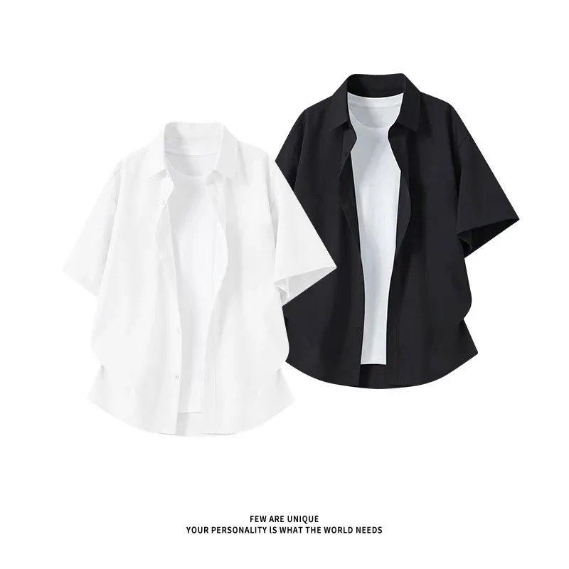 Loose Short Sleeve Men's Shirt Summer Pure Color Casual Style Korean Hong Kong Street Fashion Outerwear Half Sleeve Button up
Loose Short Sleeve Men's Shirt Summer Pure Color Casual Style Korean Hong Kong Street Fashion Outerwear Half Sleeve Button up