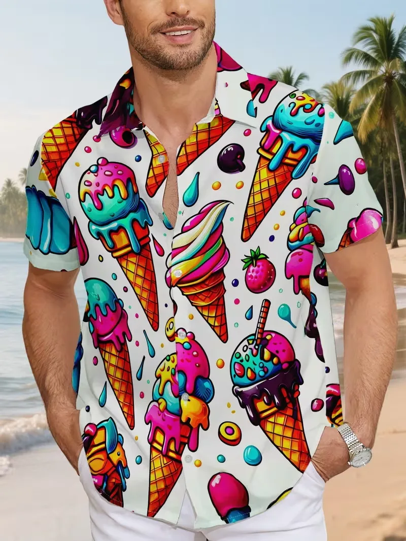 Men's Hawaiian Shirt With Ice Cream Drip & Donut Print Short Sleeve Button Aloha Shirt Ice Cream Pattern Beach Shirts Top
Men's Hawaiian Shirt With Ice Cream Drip & Donut Print Short Sleeve Button Aloha Shirt Ice Cream Pattern Beach Shirts Top