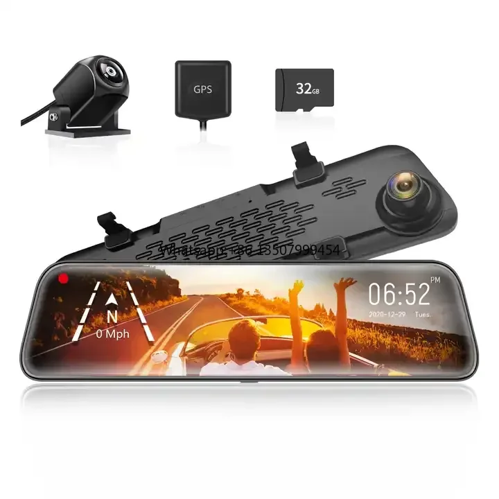 WOLFBOX G840S 4k Front and Rear Full Touch Screen 12 Inch Camera Mirror Dash Cam with Gps Tracking System