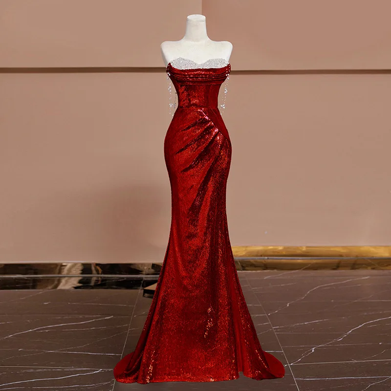 Wine 2025 New Simple Evening Dress Strapless Floor-length Spaghetti Strap Mermaid Bridal Gown Custome Made Vestido De Novia
Wine 2025 New Simple Evening Dress Strapless Floor-length Spaghetti Strap Mermaid Bridal Gown Custome Made Vestido De Novia