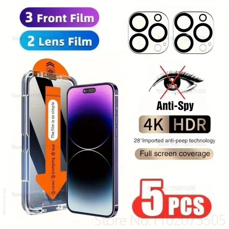 5-in-1 3PCS Premium Privacy Anti-Spy Tempered Glass and 2PCS Lens Films for IPhone 14/15/16 Promax 11/12/13 Promax 12mini 16Plus
5-in-1 3PCS Premium Privacy Anti-Spy Tempered Glass and 2PCS Lens Films for IPhone 14/15/16 Promax 11/12/13 Promax 12mini 16Plus