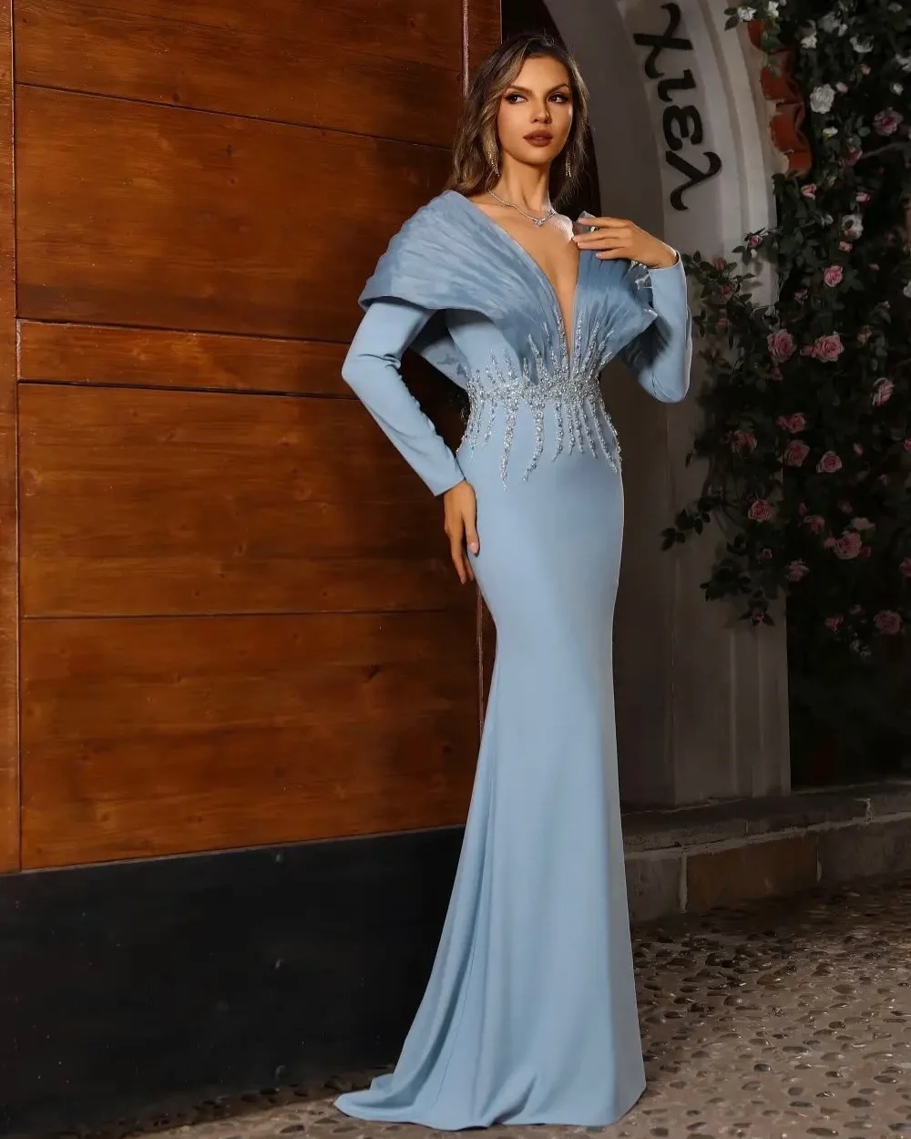 Customized High Quality Jersey Rhinestone Sequined Mermaid Evening Dress Fashion V-neck Long Sleeves Floor Lenght Prom Dresses
Customized High Quality Jersey Rhinestone Sequined Mermaid Evening Dress Fashion V-neck Long Sleeves Floor Lenght Prom Dresses
