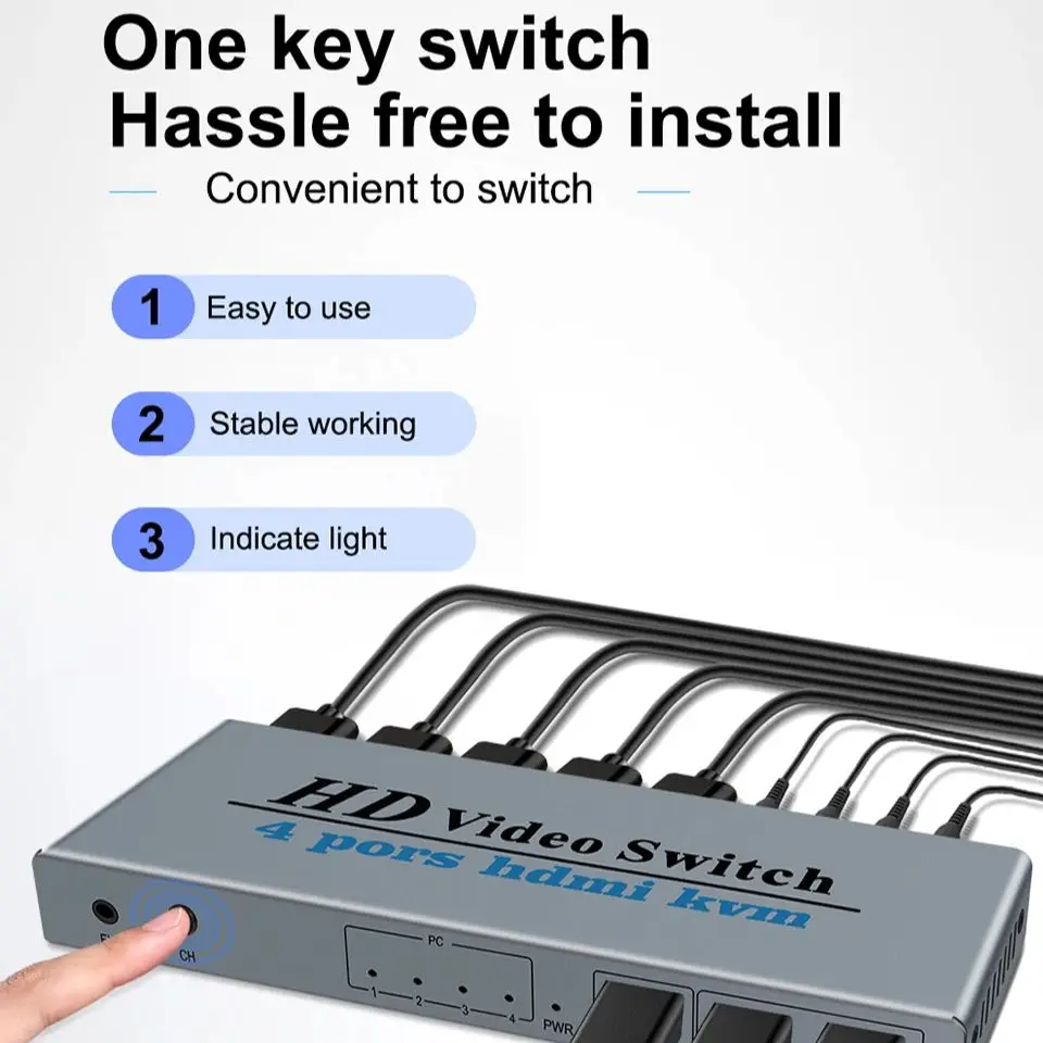4-портовый HDMI USB KVM 4K-переключатель-разветвитель для совместного монитора, клавиатуры и мыши, адаптивный принтер EDID/HDCP Plug and Play 
4-портовый HDMI USB KVM 4K-переключатель-разветвитель для совместного монитора, клавиатуры и мыши, адаптивный принтер EDID/HDCP Plug and Play