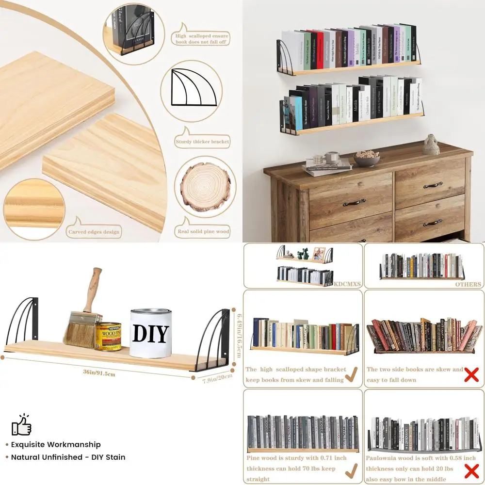 Curved Fan-Shaped 36 Wall Bookshelf with Anti-Slip Stops - Set of 2 Natural Wood Floating Shelves for Home Office Decor
Curved Fan-Shaped 36 Wall Bookshelf with Anti-Slip Stops - Set of 2 Natural Wood Floating Shelves for Home Office Decor