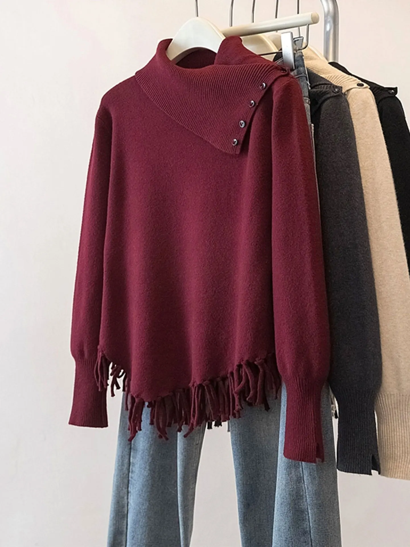 Ele Wine Red Long Sve Knitted Sweater Women's Casual Loose Fit Faux Fur Trim Irregular Hemline Autumn Winter Top
Ele Wine Red Long Sve Knitted Sweater Women's Casual Loose Fit Faux Fur Trim Irregular Hemline Autumn Winter Top