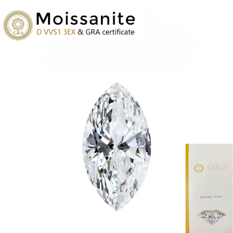 Moissanite D FL clarity laboratory synthetic moissanite marquise cut, GRA certified.
Moissanite D FL clarity laboratory synthetic moissanite marquise cut, GRA certified.