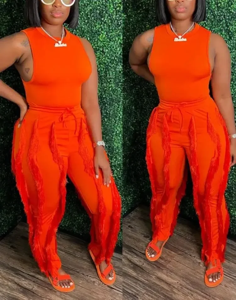Customized Fashion Solid Romper Casual Tank Top & Tassel Decor Drawstring Pants Set Skinny Tank Jumpsuits Summer Female Outfit S
Customized Fashion Solid Romper Casual Tank Top & Tassel Decor Drawstring Pants Set Skinny Tank Jumpsuits Summer Female Outfit S
