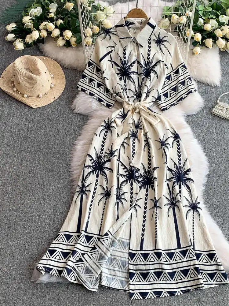Women's Print Polo-Neck Dress Vintage Elegant Short Sleeve A-line Long Dresses Y2k Holiday One Piece Frocks Clothes Summer 2025
Women's Print Polo-Neck Dress Vintage Elegant Short Sleeve A-line Long Dresses Y2k Holiday One Piece Frocks Clothes Summer 2025