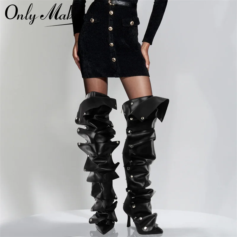 Onlymaker Women Buckle Strap Over The Knee Boots Pointed Toe Stiletto High Heel Studded Pleated Buckle Zipper Boots
Onlymaker Women Buckle Strap Over The Knee Boots Pointed Toe Stiletto High Heel Studded Pleated Buckle Zipper Boots