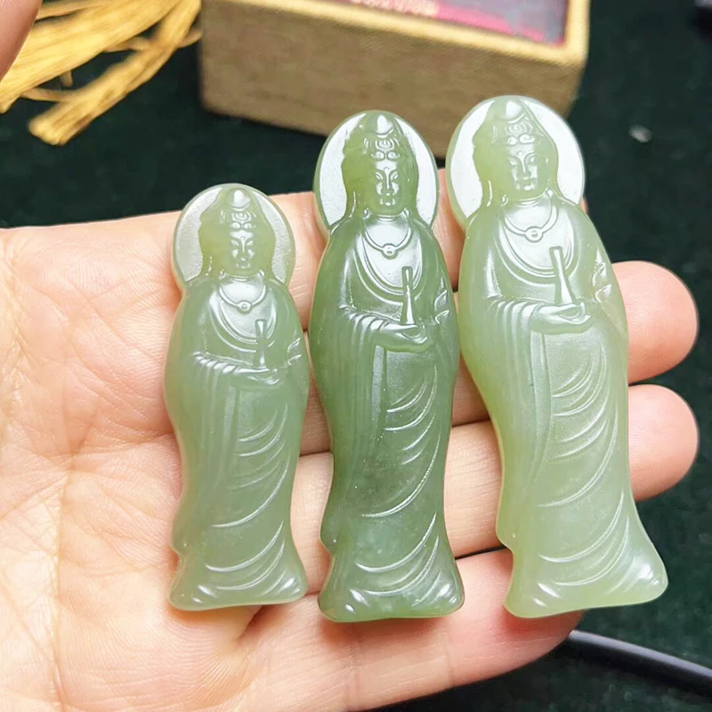 Hetian Green-White Bottle Standing Guanyin Ornament Necklace Jade Pendant
Hetian Green-White Bottle Standing Guanyin Ornament Necklace Jade Pendant