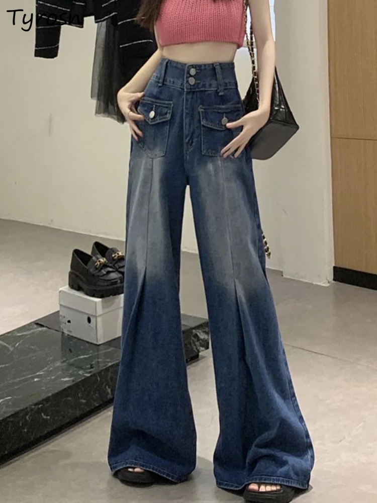 Wide Leg Jeans Women Vintage Design Gradient Fashion Elegant High Waist American Style Loose Sweet Simple Pockets Ladies Summer
Wide Leg Jeans Women Vintage Design Gradient Fashion Elegant High Waist American Style Loose Sweet Simple Pockets Ladies Summer
