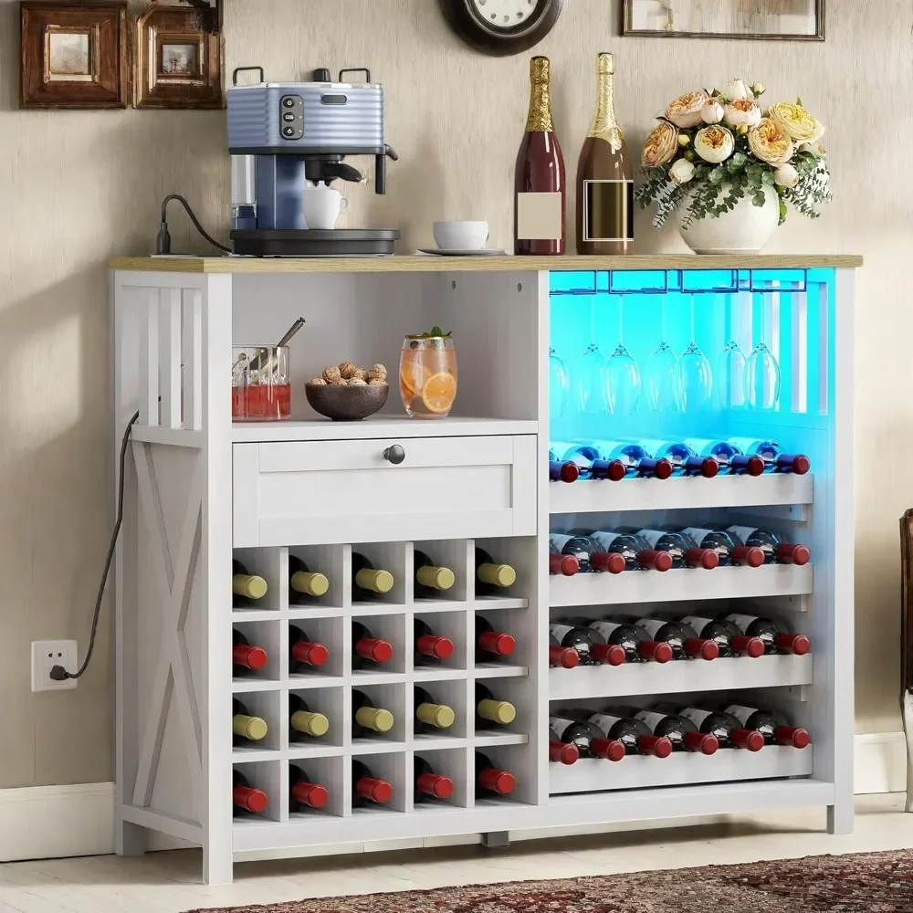 Wine Bar Cabinet with Led Light Power Outlet, Home Coffee Cabinet with Wine and Glass Rack, Kitchen Buffet Sideboard with Stora
Wine Bar Cabinet with Led Light Power Outlet, Home Coffee Cabinet with Wine and Glass Rack, Kitchen Buffet Sideboard with Stora