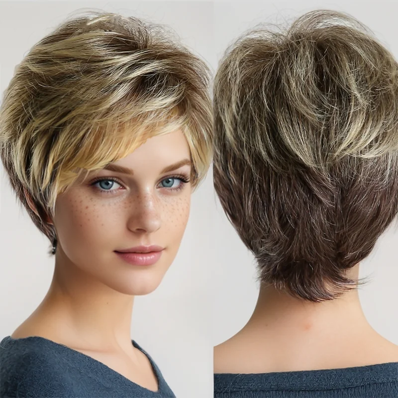 Fashion synthetic fiber wig female diagonal bangs short curly hair fashion highlights short high temperature silk head set full
Fashion synthetic fiber wig female diagonal bangs short curly hair fashion highlights short high temperature silk head set full