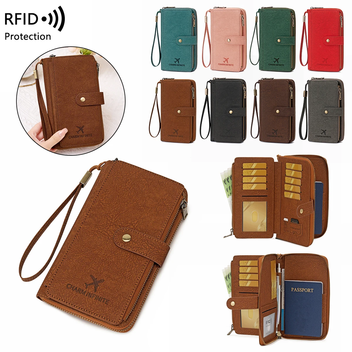 Длинный кошелек для паспорта с RFID-защитой и двойными молниями, вместительная сумка для хранения проездных документов
Длинный кошелек для паспорта с RFID-защитой и двойными молниями, вместительная сумка для хранения проездных документов