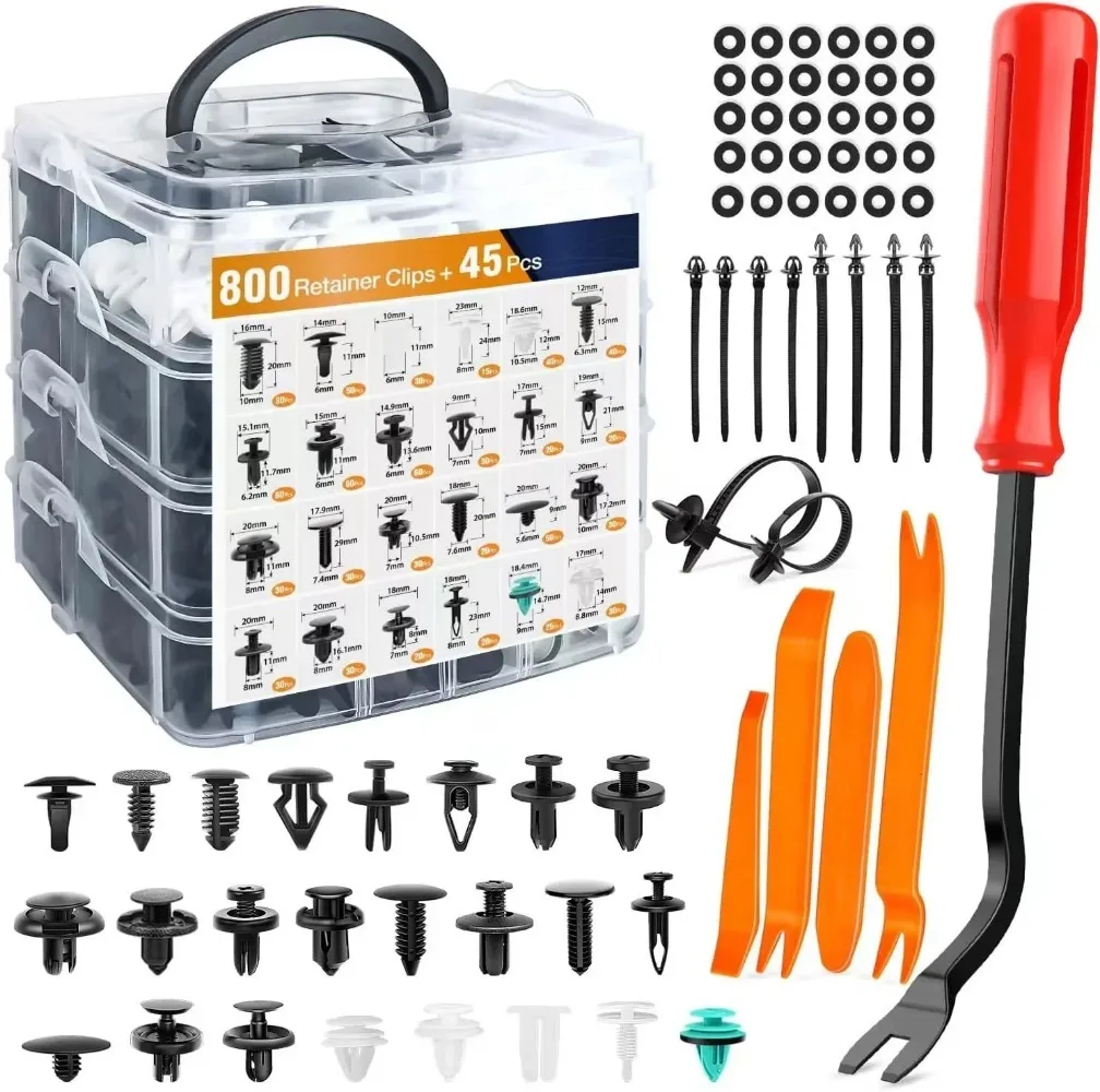 800Pcs+45Pcs Car Plastic Retainer Clips Set Auto Fender Push Pin Rivet Door Trim Panel Retainer Car Bumper Fasteners Clips Tool
800Pcs+45Pcs Car Plastic Retainer Clips Set Auto Fender Push Pin Rivet Door Trim Panel Retainer Car Bumper Fasteners Clips Tool