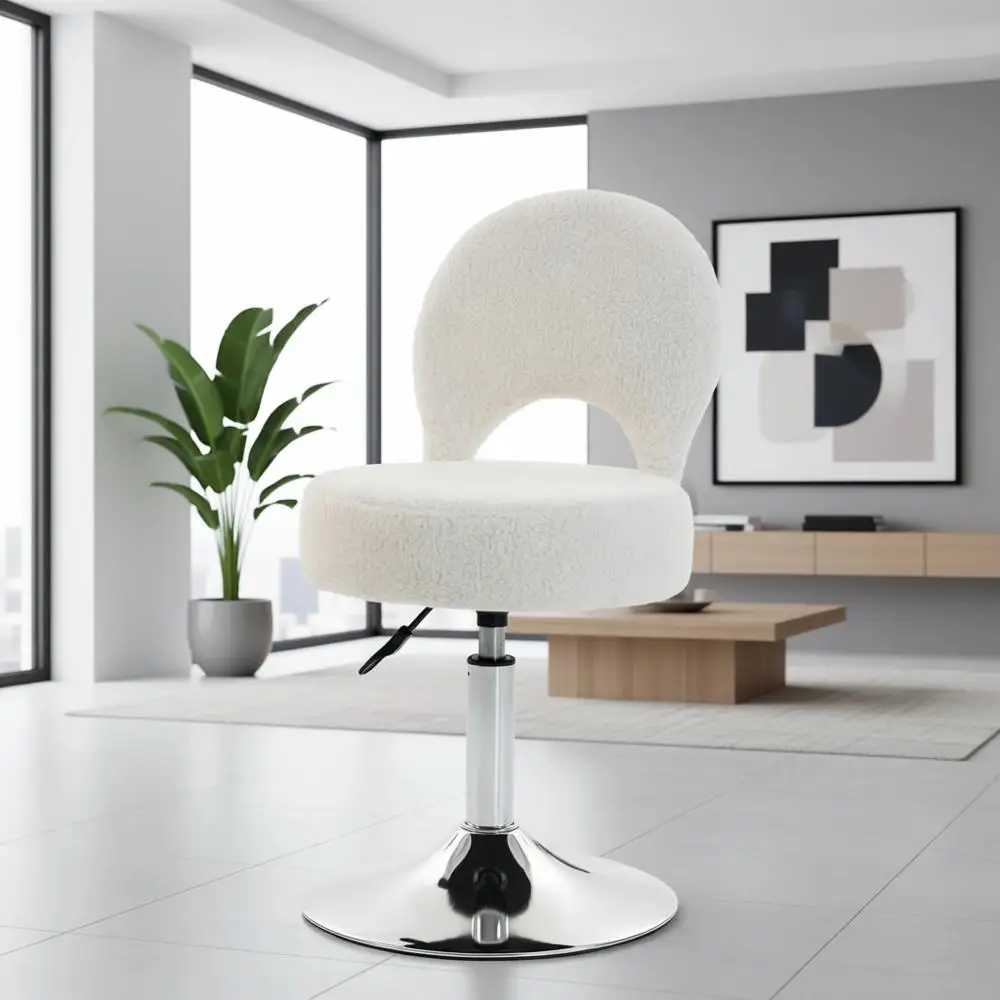 360° Swivel Vanity Chair with Upholstered Back, Comfortable for Teens, Ideal for Bedroom or Living Room, Teddy Fabric, White
360° Swivel Vanity Chair with Upholstered Back, Comfortable for Teens, Ideal for Bedroom or Living Room, Teddy Fabric, White