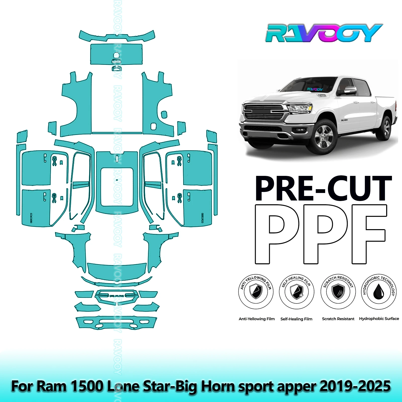 8.5Mil Precut PPF Paint Protection Film Full Vehicle Clear Bra For Ram 1500 Lone Star-Big Horn sport apper 2019-2025
8.5Mil Precut PPF Paint Protection Film Full Vehicle Clear Bra For Ram 1500 Lone Star-Big Horn sport apper 2019-2025