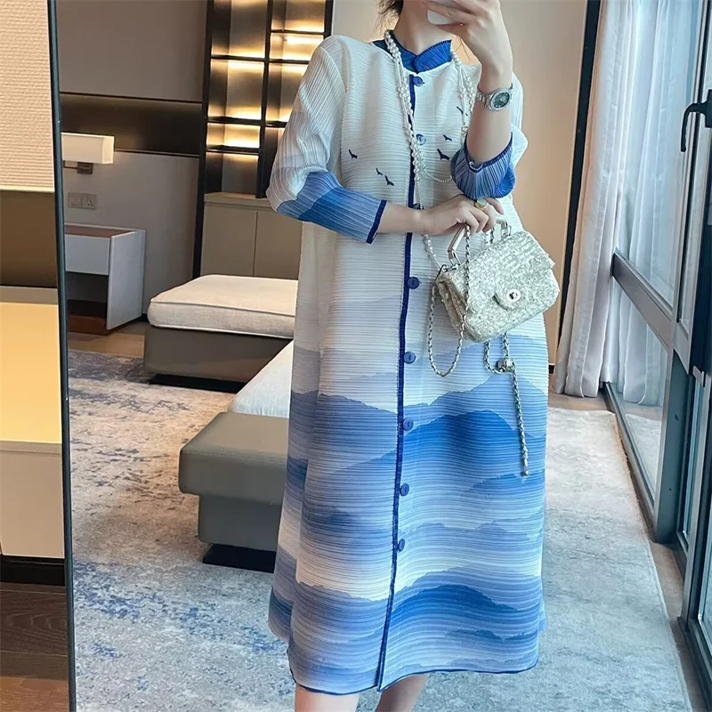 Evening Dresses Womens Dresses Retro ink Printing Single-Breasted Dress Spring and Autumn High-grade Pleated Aunt Loose Skirt
Evening Dresses Womens Dresses Retro ink Printing Single-Breasted Dress Spring and Autumn High-grade Pleated Aunt Loose Skirt