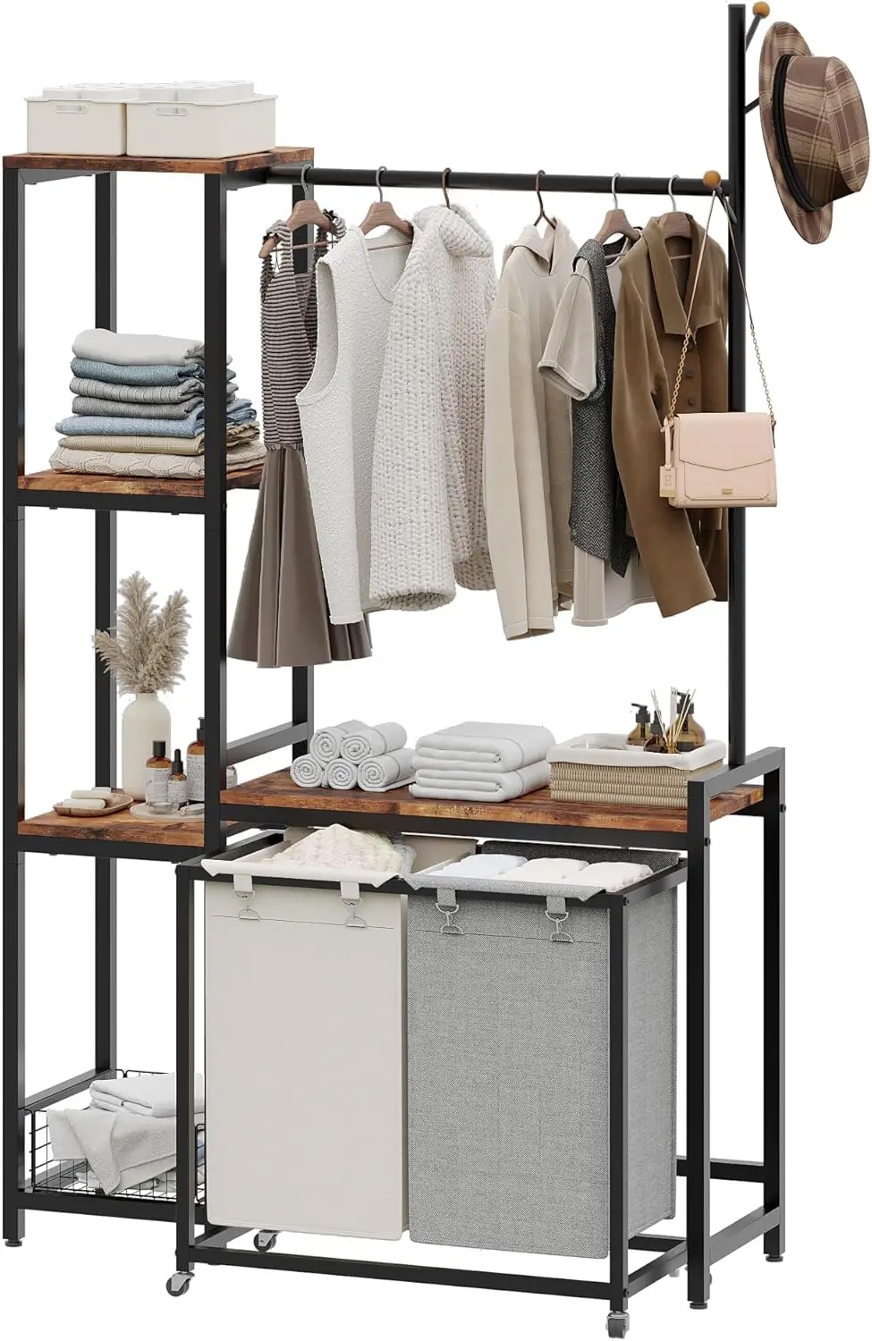 Laundry Basket, 2 Section Laundry Hamper With Shelf, Clothes Rack with Laundry Sorter, 2 x 12.4 Gal Removable Bags on Wheels
Laundry Basket, 2 Section Laundry Hamper With Shelf, Clothes Rack with Laundry Sorter, 2 x 12.4 Gal Removable Bags on Wheels