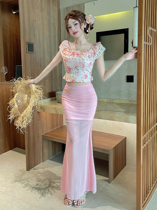 Summer High Waist Slim Fit Floral Lace Halter Neck Two Piece Set Fish Tail Skirt Chic Resistant Wrinkle Adult Women's Fa...
Summer High Waist Slim Fit Floral Lace Halter Neck Two Piece Set Fish Tail Skirt Chic Resistant Wrinkle Adult Women's Fa...