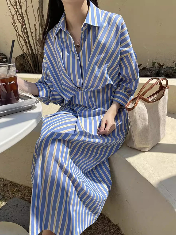 Retro Summer Chic irt Dr Women's Long Sve Striped Single Button Design Turn-down Collar Midi Dr Korean Sle Loose...
Retro Summer Chic irt Dr Women's Long Sve Striped Single Button Design Turn-down Collar Midi Dr Korean Sle Loose...