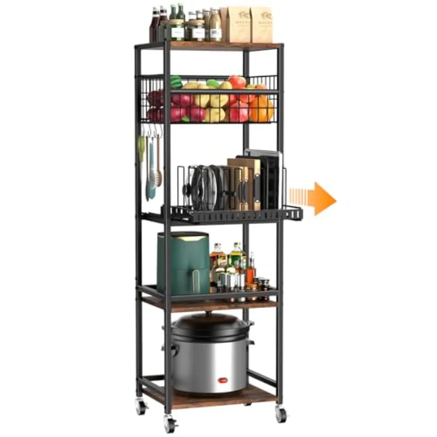 5 Tier Kitchen Rolling Cart Storage Cart with Metal Fruit Vegetable Basket and Pull-Out Pot Lid Cutting Board Organizer Storage
5 Tier Kitchen Rolling Cart Storage Cart with Metal Fruit Vegetable Basket and Pull-Out Pot Lid Cutting Board Organizer Storage