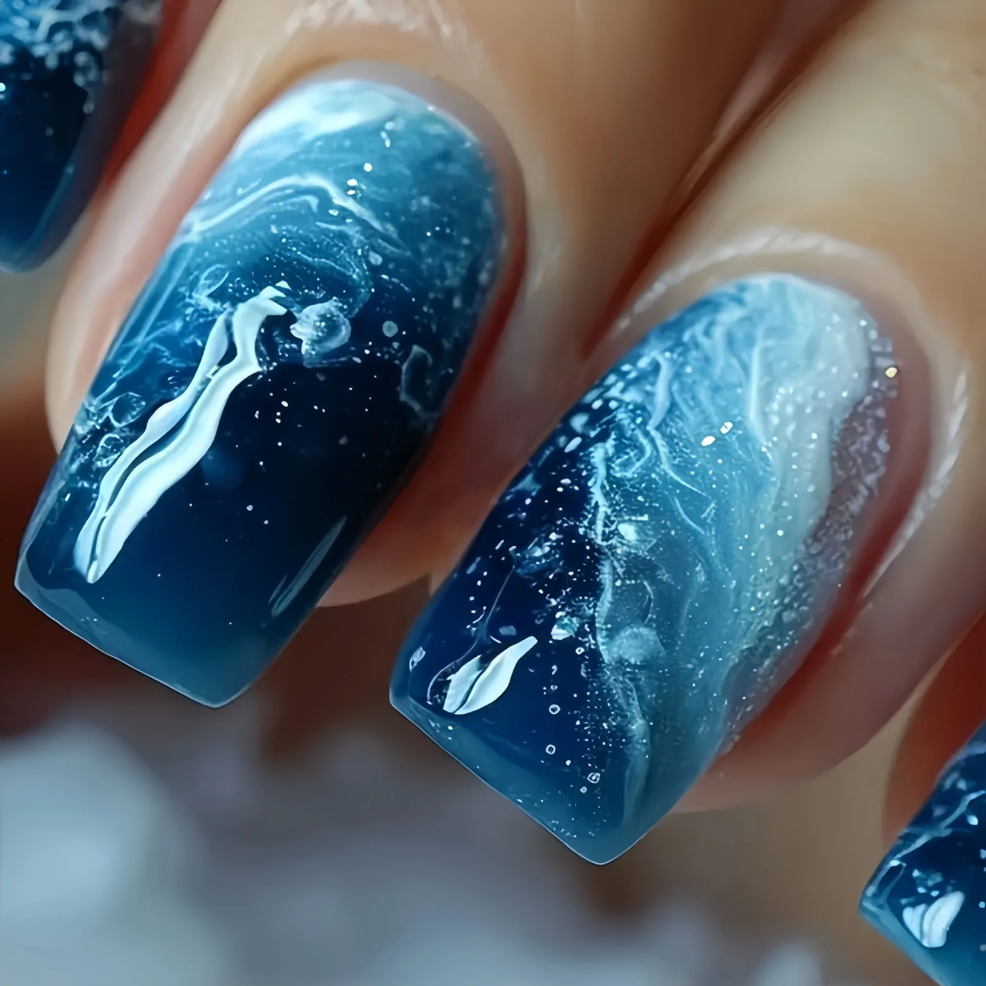 Medium and long nail art sticker, ocean blue fake nail patch, removable 24 nail art, wear nail
Medium and long nail art sticker, ocean blue fake nail patch, removable 24 nail art, wear nail