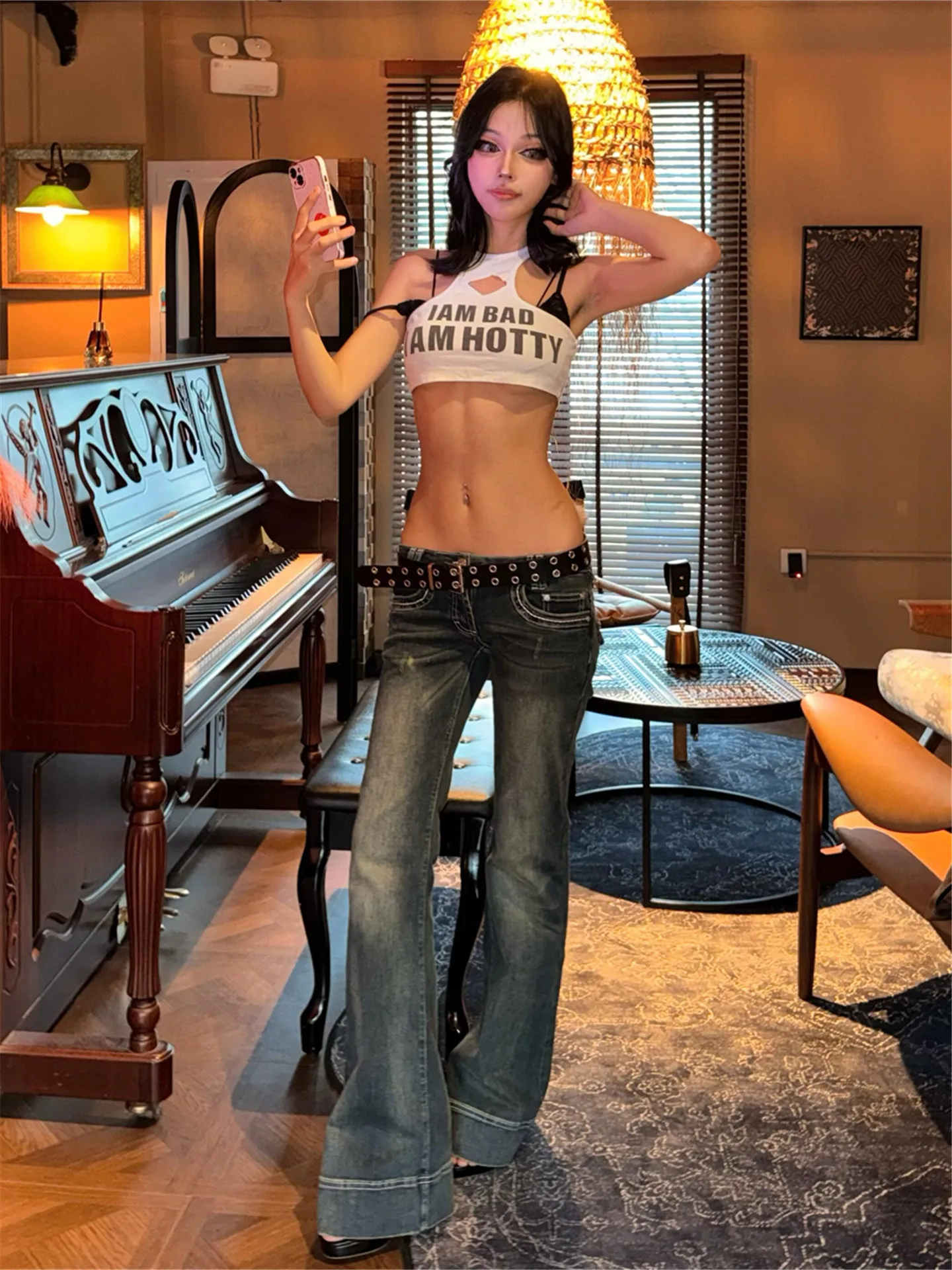 American Style Retro High Waist Extended Low Waist Flared Jeans Women Summer Slimming Sexy Floor Length Pants Cotton Blend
American Style Retro High Waist Extended Low Waist Flared Jeans Women Summer Slimming Sexy Floor Length Pants Cotton Blend