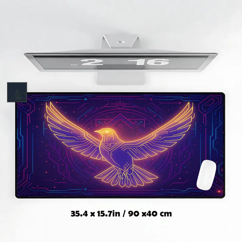 Futuristic Neon Bird Desk Mat, Non-slip and Waterproof Mouse Pad, Minimalist Office Decor Mat, Perfect Gift for Friends.
Futuristic Neon Bird Desk Mat, Non-slip and Waterproof Mouse Pad, Minimalist Office Decor Mat, Perfect Gift for Friends.