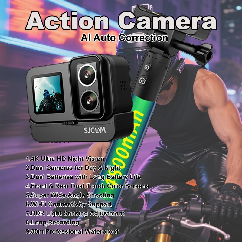 Dual Lens Action Camera 4K Ultra HD Night Vision Front Rear Touch Screen OIS Loop Recording Outdoor Sports Cycling Dash Cam
Dual Lens Action Camera 4K Ultra HD Night Vision Front Rear Touch Screen OIS Loop Recording Outdoor Sports Cycling Dash Cam