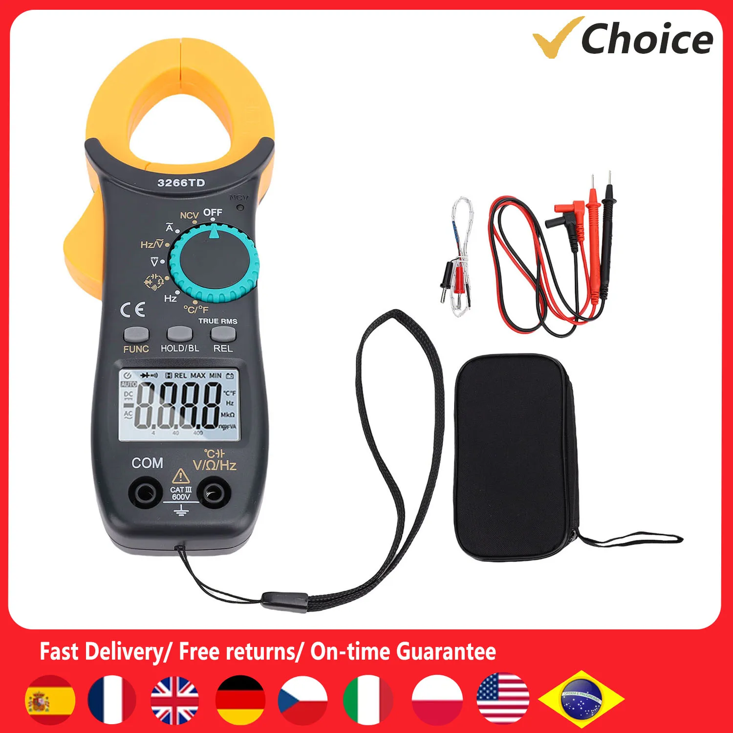 3266TD Digital Clamp Meter 3999 Counts TRMS Auto Ranging NCV Multimeter AC DC Voltage Current Capacitor Resistor Diode Testing
3266TD Digital Clamp Meter 3999 Counts TRMS Auto Ranging NCV Multimeter AC DC Voltage Current Capacitor Resistor Diode Testing