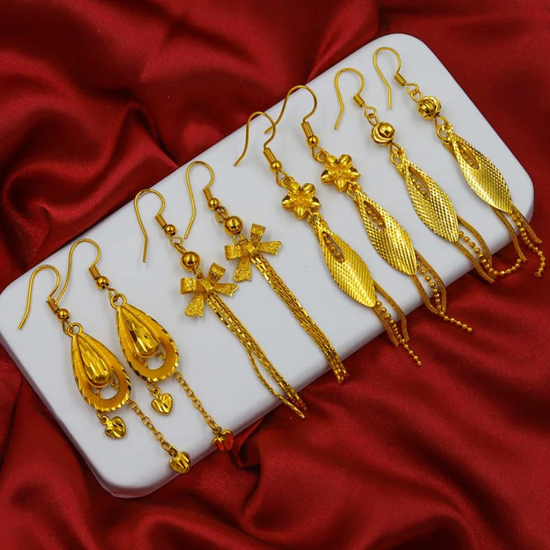 AU999 gold earrings small flower tassel long earrings 24K gold women's earrings Japanese and Korean fashion jewelry
AU999 gold earrings small flower tassel long earrings 24K gold women's earrings Japanese and Korean fashion jewelry