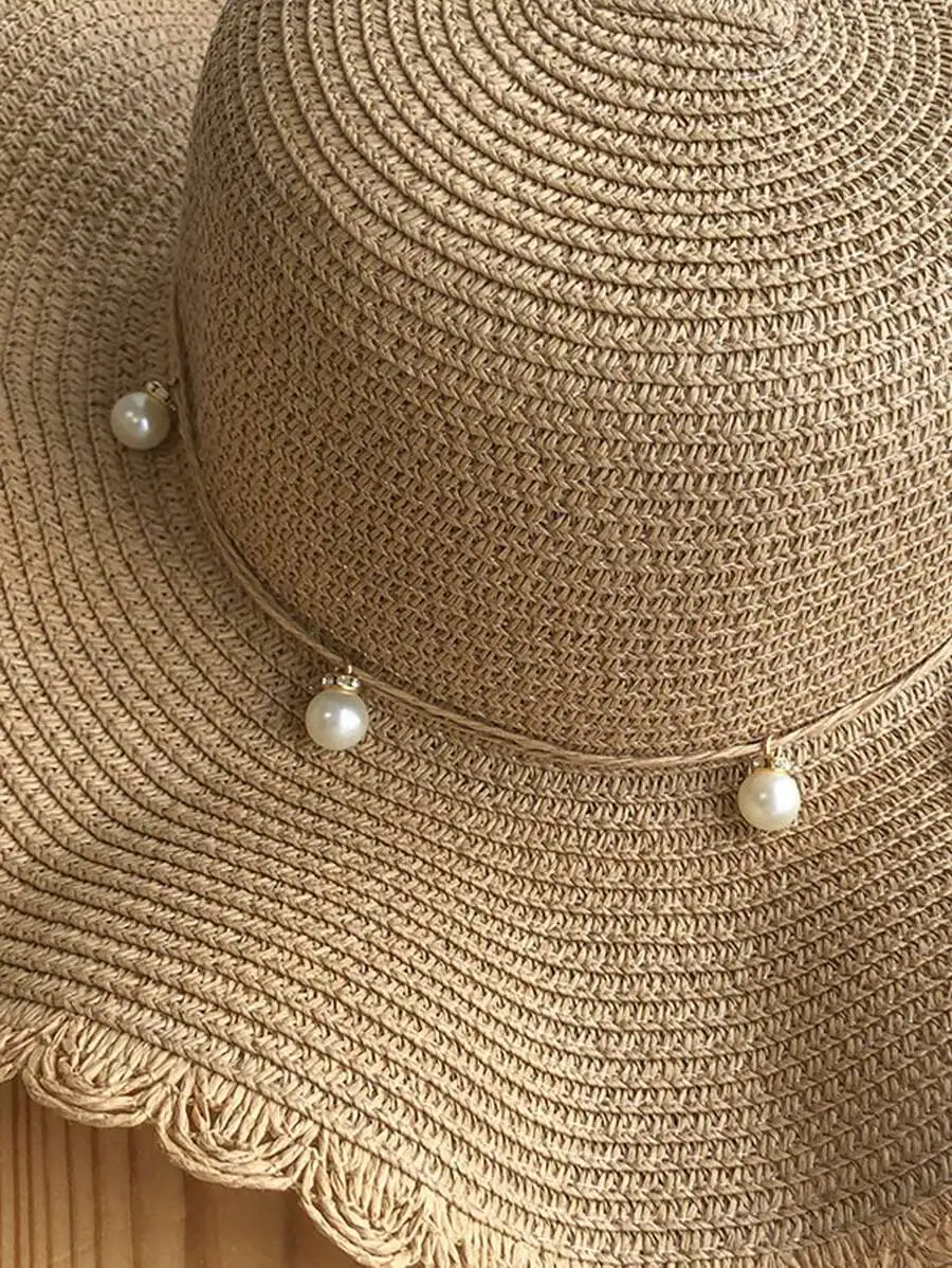 Boho Summer Straw Hat With Faux Pearl Decorations Wide Brim Sun Protection Beach Hat
Boho Summer Straw Hat With Faux Pearl Decorations Wide Brim Sun Protection Beach Hat