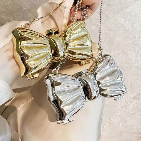 Luxury Designer Mini Bowknot Evening Bag for Women Girls Crossbody Handbag Chain Shoulder Bags Metal Purse for Party Wedding