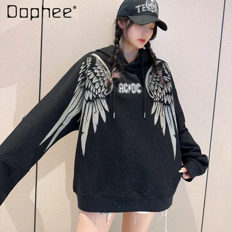 Trendy Hooded Hot Drilling Sweatshirt 2024 Dark Black Oversize Streetwear Women Wings Front and Rear Big Wings Diamounds Hoodies
Trendy Hooded Hot Drilling Sweatshirt 2024 Dark Black Oversize Streetwear Women Wings Front and Rear Big Wings Diamounds Hoodies