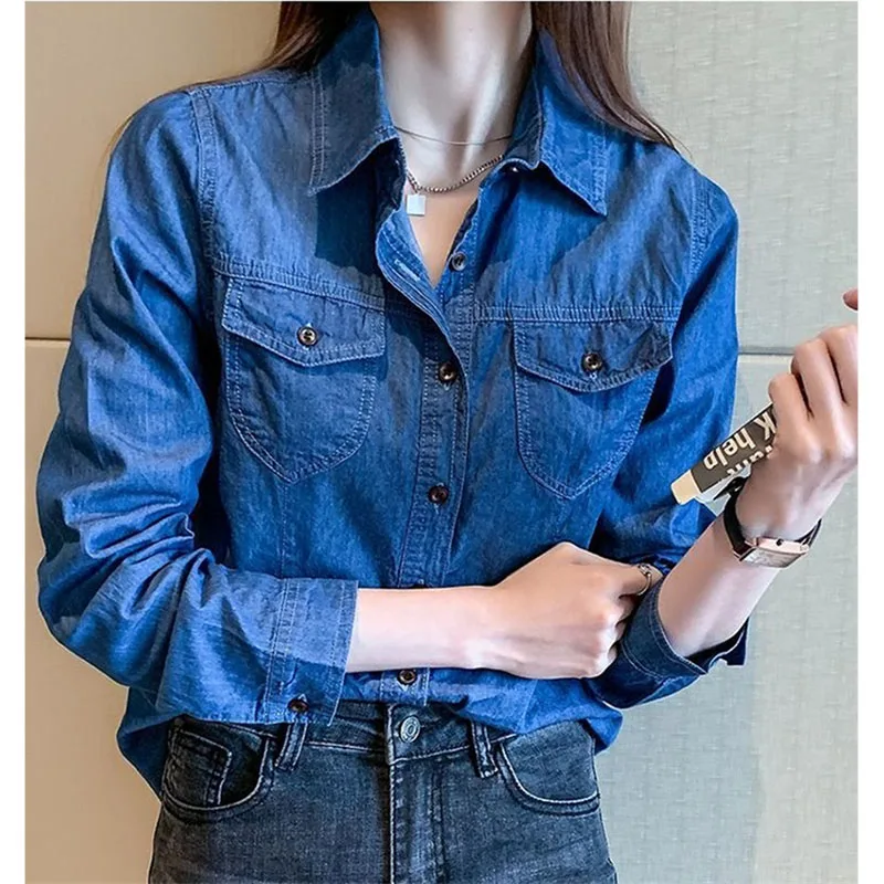 2025 Summer Denim Blouse Cotton Lapel Rolled Sleeve Metal Button Shirt Women Casual Single Breasted Jeans Top blusas para mujer
2025 Summer Denim Blouse Cotton Lapel Rolled Sleeve Metal Button Shirt Women Casual Single Breasted Jeans Top blusas para mujer